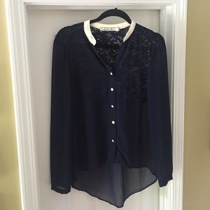 Chloe K Navy and Cream Blouse